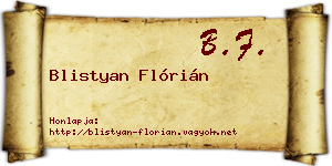 Blistyan Flórián névjegykártya